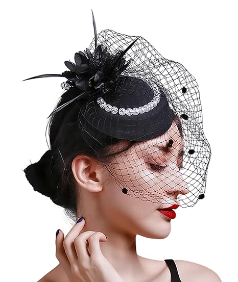 Fascinator Hats for Women Elegant, Tea Party Hat for Weddings, Tea Parties, Carnival Celebrations, 16 * 13 cm Black