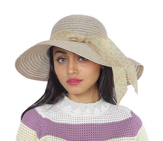 ICW Women Long Brim Ribbon Beach and Summer Sun Hat/caps for Women & Girls Accessories Hats