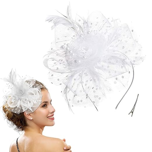 Fascinator Hats for Women, Stylish White Hat for Weddings, Cocktail Parties, and Themed Events, Perfect for Bridal Showers and Art Photography Accessories Hats