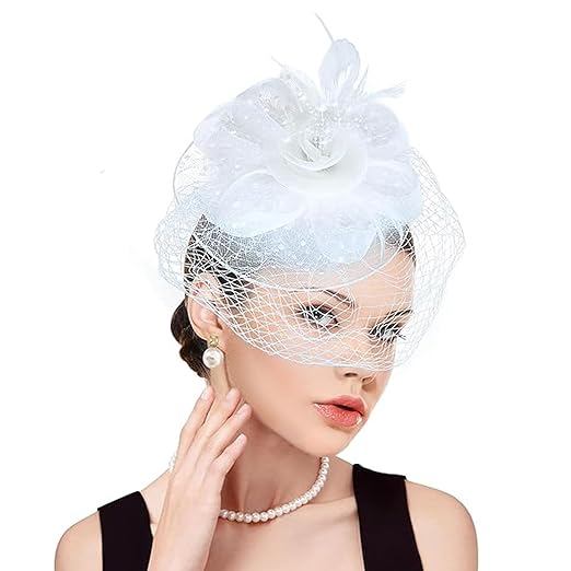 Fascinator Hats for Woman, Elegant Bridal Veil for Wedding, Hats for Women, Stylish Hairband Bridal Veil for Women, Tea Party Headpiece, White Mesh Fascinator 24 x 10 cm Accessories Hats