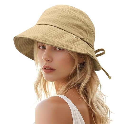 SANNIDHI® Sun Hats for Women Bucket Hat for Women, Wide Brim Summer UV Protection Beach Hat, Outdoor Casual Womens Hats with Chin Strap, Fashion Ladies Gift Accessories Hats