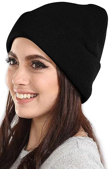 DIGITAL SHOPEE Plain Winter Woolen Wind and Snow Proof Knitted Beanie Uncle Skull Cap for Men's and Women's- Free Size, Black Accessories Hats