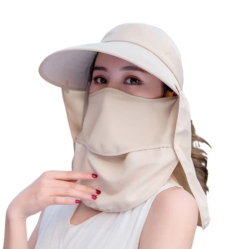 Alexvyan Women Wide Brim Face Mask Sun Hat Sunvisor Detachable Neck Face Flap Ponytail UV Protection Sun Hat Garden Fishing Hiking Sun Protection Sun Visor Accessories Hats
