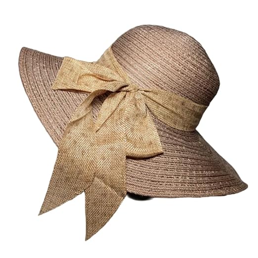 Women's Wide Brim UV Sun Hat, Foldable Summer Beach Hat with Bowknot (Free Size)