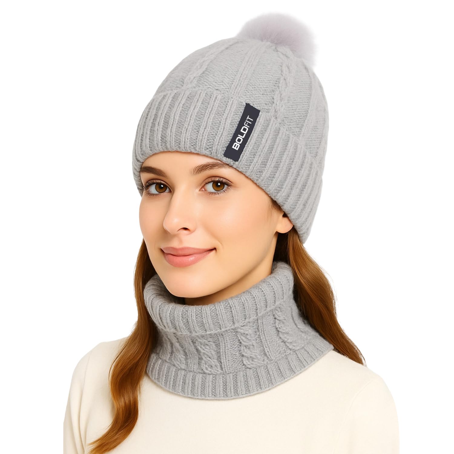 Boldfit Woolen Winter Cap for Women with Neck Warmer Soft Woolen Cap for Girls in Winter for Thermal Wear Stylish Warm Wear for Girls Woolen Garam Topaa Cap Branded Bennies Grey Accessories Hats