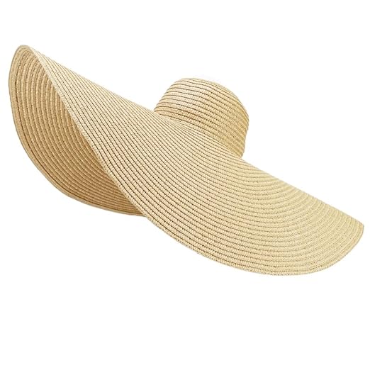 ICW Women Adjustable Vacation Oversized Wide Brim Sunshade Summer Beach Straw Floppy Sun Hat Caps for Girls UV Protection SPF 50+