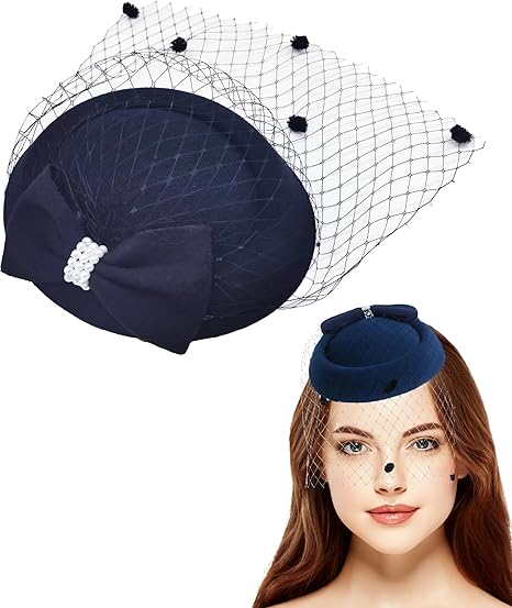 SQUISHY Fascinator Hats for Woman, Hats for Women & Black Hat for Woman - Elegant Vintage Style Headpiece with Bow Clips for Hair, Perfect Accessories for Women Stylish Occasions