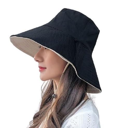 Alexvyan Bucket Cap Hats Reversible for Women UV & Sun Protection Wide Brim Summer Cap for Girls Hat Breathable Casual Beach Hat for Women. (Black & Beige Reversible)