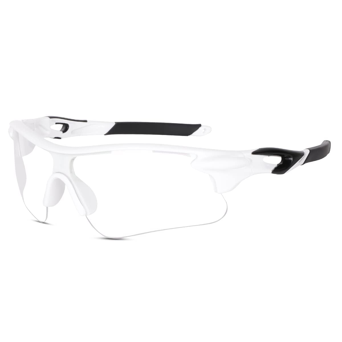 Sports Sunglasses for Men Women Youth Baseball Fishing Trekking Driving Cycling Bike Sunglasses UV400 Protection Mirrored Lens TAC Glasses (Frame White/Lens Transparent) Accessories Sunglasses