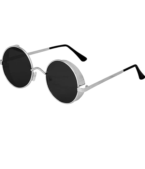 Retro Round Steampunk Punk Sunglasses Men Women Eyewear Gothic Metal Frame UV400(Silver Black) Accessories Sunglasses