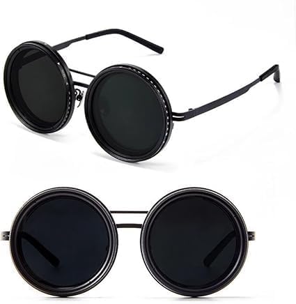 Round Vintage Sunglasses for Men & Women | Black Retro Circular Glasses with Stylish Metal Frame | UV Protection Eyewear for Casual & Fashion Wear (Pack of 2)