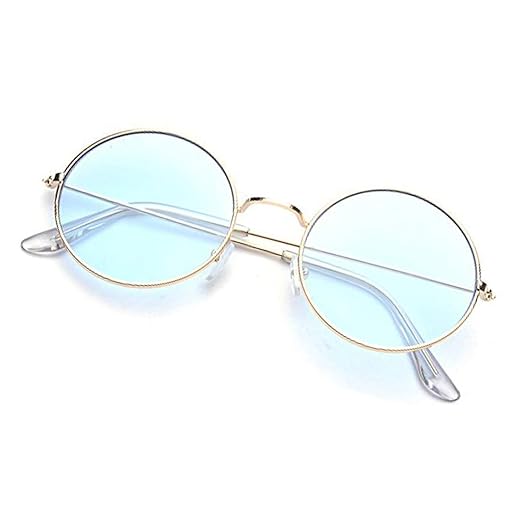 ARZONAI Round Mens & Women Sunglasses Silver Frame, Blue Lens (Medium) Pack of 1 Accessories Sunglasses