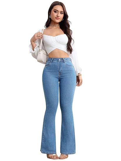 KOTTY Women's High Waist Flared Fit Stretchable Denim Jeans for Casual Clothing Jeans