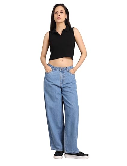 INKD Women's Baggy Fit Jeans - Mid-Rise | 100% Cotton | Jeans for Women Clothing Jeans