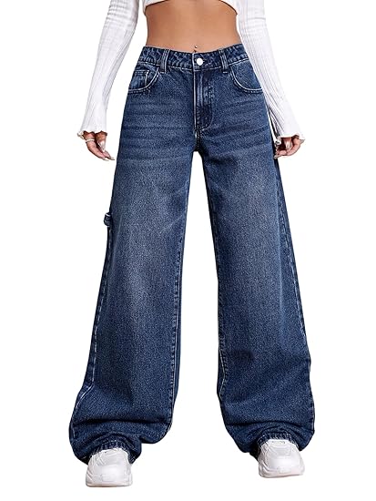 GRECIILOOKS High Waist Jeans for Women – Wide Leg Straight Fit Denim | Baggy Cargo Style Casual Pants for Girls & Daily College Wear Clothing Jeans