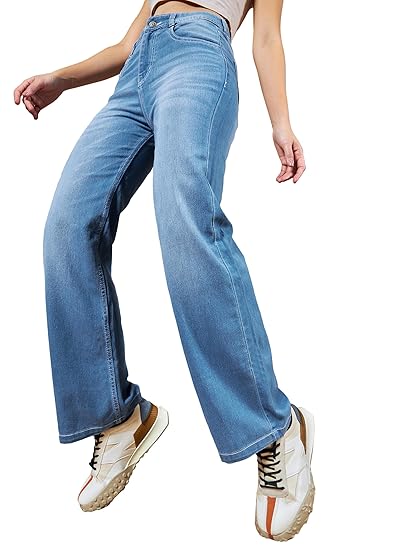 Miss Chase Women's Wide Leg Rise Clean Look Regular Stretchable Denim Jeans