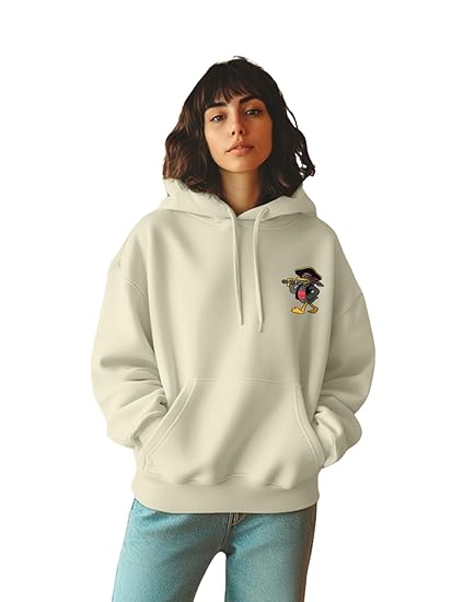 JUNEBERRY® Cotton Poly Fleece Oversized Fit Black, Green, Magenta, Mustard, Orange, Purple, Blue, Off White & Grey Graphic Printed Full Sleeve Hoodie for Women Clothing Hoodies