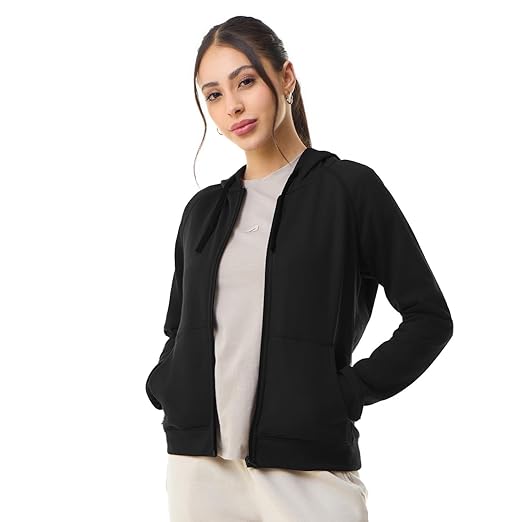 Boldfit Women Hoodie for Winter Soft, Moisture-Wicking & Anti-Static Fabric, Raglan Sleeves, Kangaroo Pocket & Ribbed Hem Women Hoodie with Zip, Lightweight, Warm & Stylish Winter Wear Jacket Clothing Hoodies