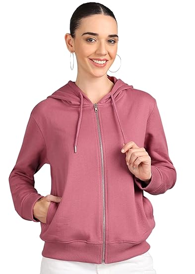 Alan Jones Clothing Women's Solid Zipper Hooded Sweatshirt | Front Zip, Ribbed Hem, Lined Hood, Casual Winter Wear Clothing Hoodies