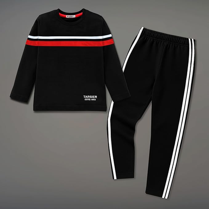Boys Cotton Blend Full Sleeve T-Shirt & Pant Set – BE Awesome Print (Black, Age 3–16 Years) Clothing T-Shirts
