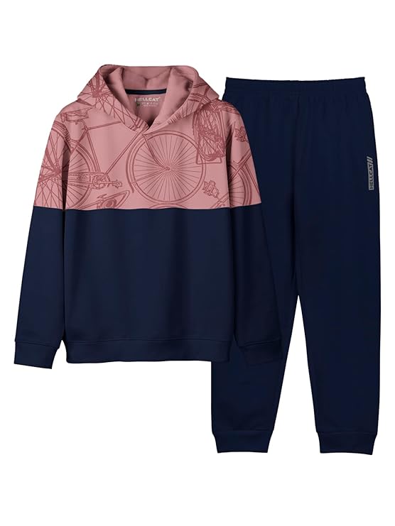 HELLCAT Printed Cotton Blend Hoodie T-shirt and Jogger Trackpant Clothing Set for Boys. Clothing Hoodies