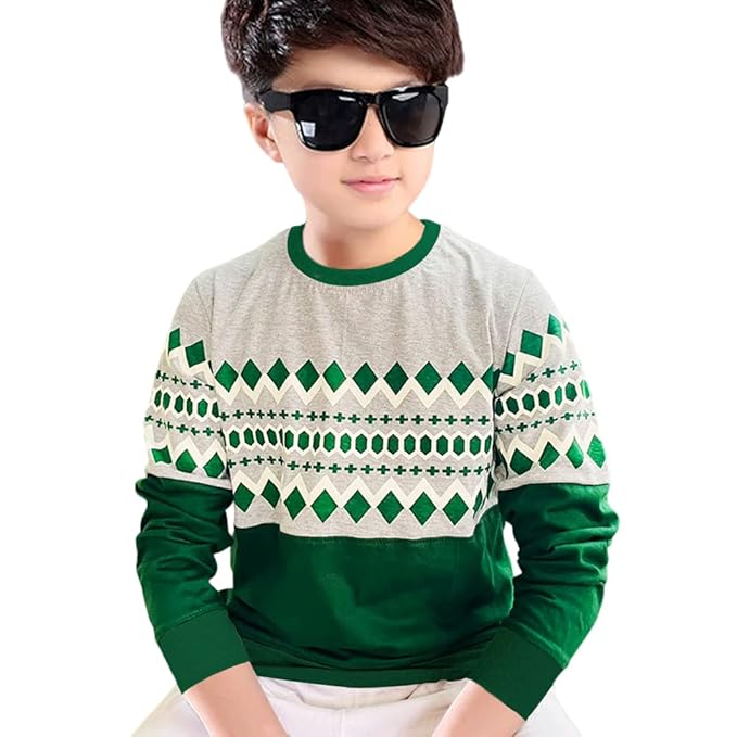 Viitor Boys Cotton Graphic Print Full Sleeve T-Shirt Green Clothing T-Shirts