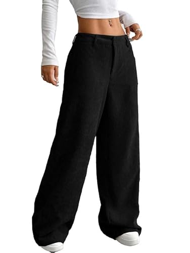 SMOWKLY Women's Corduroy Mid Rise Wide Leg Sweatpant with Pocket || Loose & Relaxed Fit Casual Korean Baggy Trousers for Woman Elegant Workwear for Office, College & Events