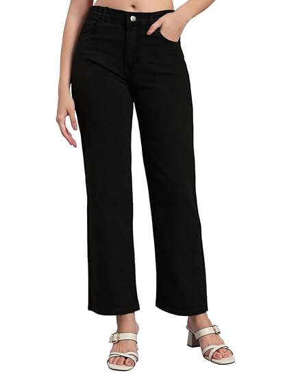 KARGEENS Women's Cotton Loose Fit Wide Leg High Rise Jeans Pant