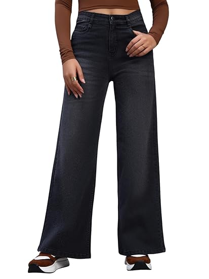 GUTI Womens High Rise Flared Fit Regular Length Cotton Poly Lycra Jeans Clothing Jeans
