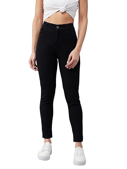 Dolce Crudo Women's Black Skinny Fit High Rise Regular Length Stretchable Denim Jeans Clothing Jeans