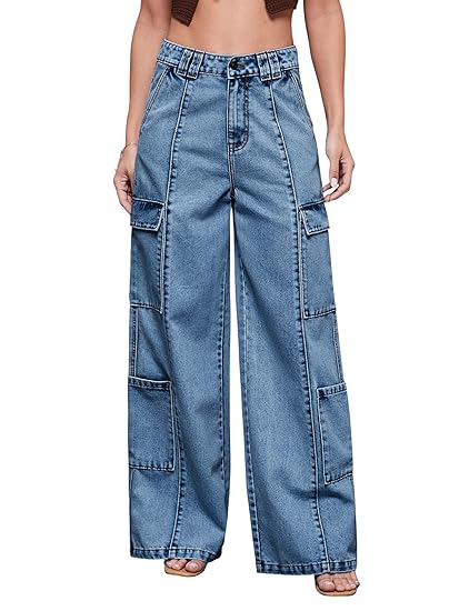 Miss Chase Women's Wide-Leg High Rise Regular Denim Pant Clothing Jeans