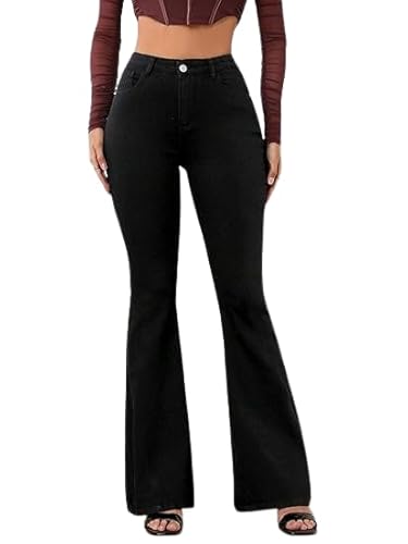 NUCOUTHS Women Bellbottom Wide Leg Casual Denim Jeans_Bellbottom_Black-P4 Clothing Jeans