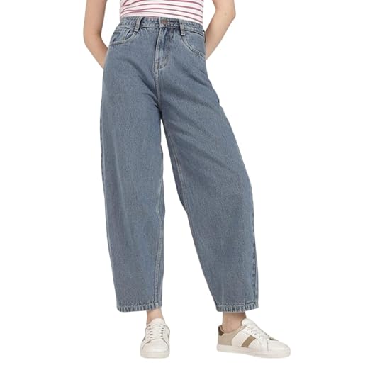 Women’s High Waist Baggy Jeans Wide Leg Non-Stretch Denim Slate Blue Clothing Jeans