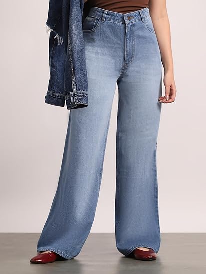 Urbano Fashion Women's High Rise Loose Baggy Fit Washed Jeans Non-Stretchable Clothing Jeans