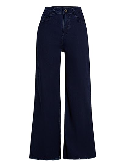 Miss Chase Women's Wide-Leg High-Rise Regular-Length Stretchable Shaping Denim Jeans Clothing Jeans