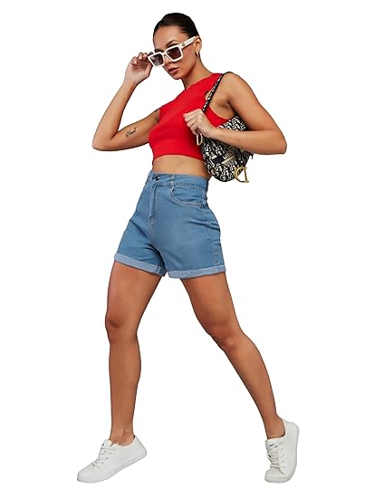 Miss Chase Women's Regular-Fit High-Rise Regular-Length Denim Skorts Clothing Jeans