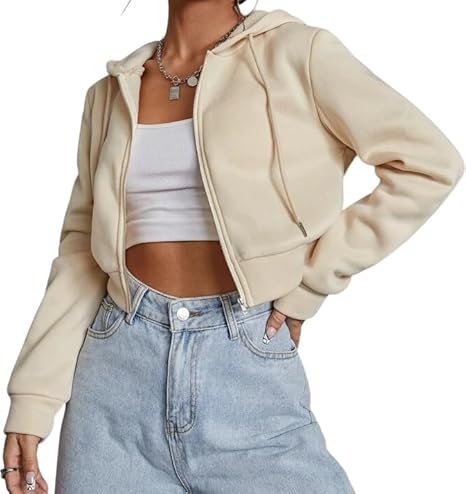 PDK Fashion Solid Long Hooded Neck Hoodie Zipper Crop Jacket for Women's Clothing Hoodies