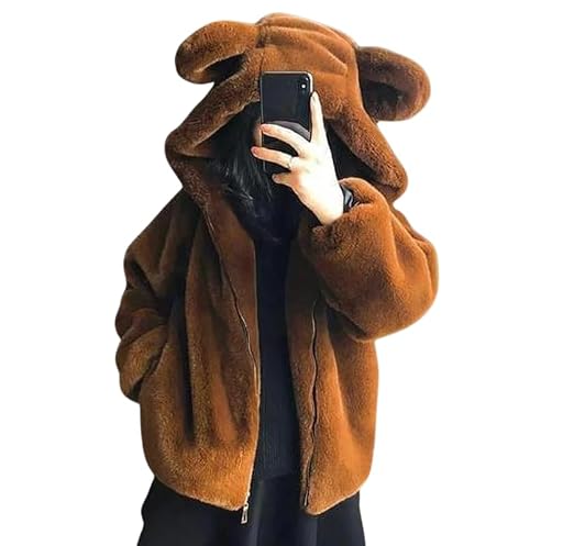 Fluffy Bear Hooded Coat Jacket for Women | Regular Fit | Fluffy Jacket Hoodie | Faux Fur | Ideal for Outings, Several OccasionsFluffy Bear Hooded Coat Jacket for Women | Regular Fit | Fluffy Jacket Hoodie | Faux Fur | Ideal for Outings, Several Occasions Clothing Hoodies