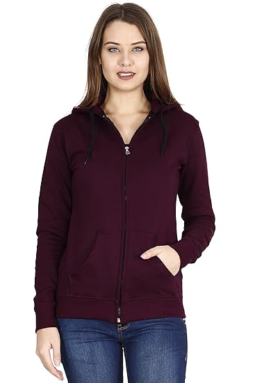 FLEXIMAA Women's Cotton Full Zipper Sweatshirt Hoodies with Kangaroo Pocket Clothing Hoodies
