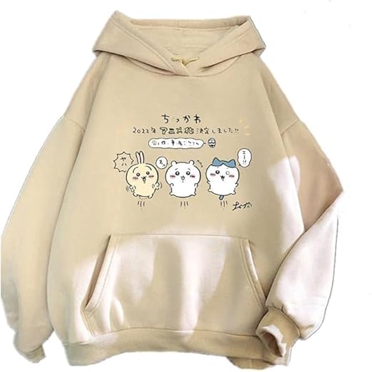 PDK Fashion Anime Couple Print Long Sleeves Winter Hoodie with Front Pocket Men's & Women's Sweater Clothing Hoodies