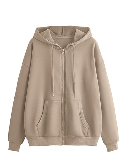 TAGAS Solid Color Loose Fit Long Sleeve Drawstring and Zip Casual Hoodie| Zip Up Hoodie| Sweatshirt | Unisex Hoodie| Clothing Hoodies
