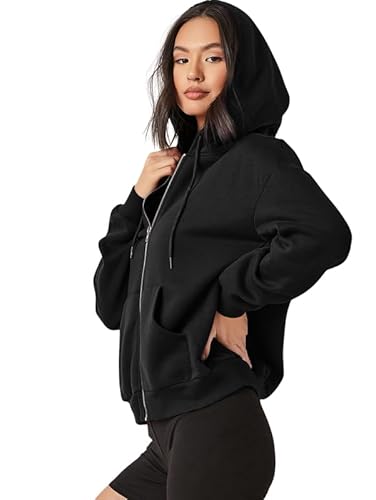 Imsa Moda Women's Polycotton Fleece Plain Hooded Neck Full Zipper Winter Jacket Sweatshirts Casual Hoodie with Kangaroo Pocket Clothing Hoodies