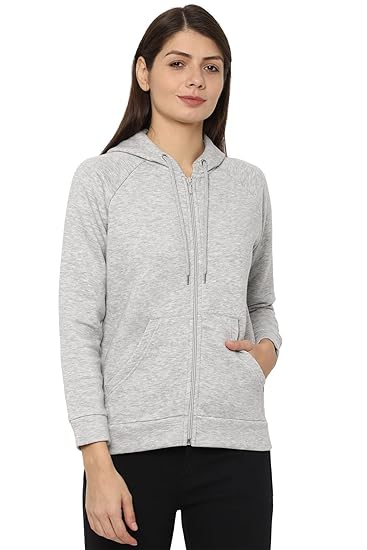 Allen Solly Women's Synthetic Hooded Neck Sweatshirt (AHSTWRGF074068_Light Grey_Medium_Light Grey_M) Clothing Hoodies