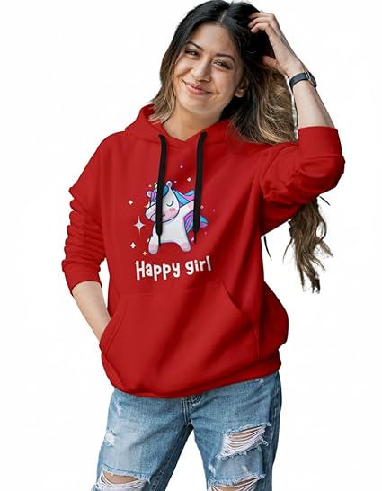 Women’s Full Sleeve Graphic Print Sweatshirt – Happy Girl Design, Casual Hoodie for Women & Girls Clothing Hoodies