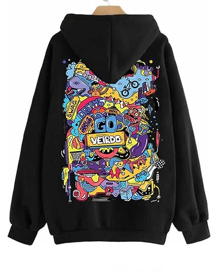 Veirdo® Cotton Fleece Oversize Loose Fit Hooded Sweatshirt Full Sleeves Cool & Stylish Graphic Printed Jumper Sweatshirt Winter Wear for Women Clothing Hoodies
