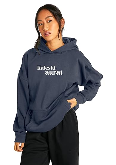 Besick Kaleshi Aurat Printed Winter Wear Cotton Oversized Drop Shoulder Hooded Neck Hoodie for Women Clothing Hoodies