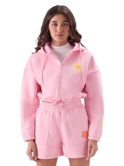 The Souled Store Rosette Hoodie Women Cropped Oversized Hoodies Clothing Hoodies