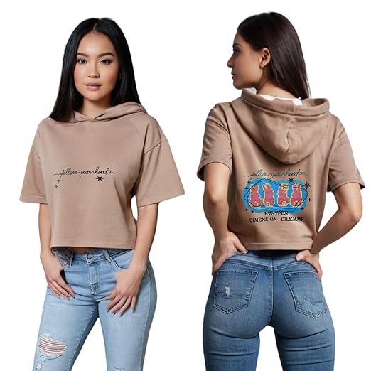 Women's Oversized Graphic Printed Hoodie T-Shirt | Half Sleeve Cotton Blend Short Length Casual Top Clothing Hoodies