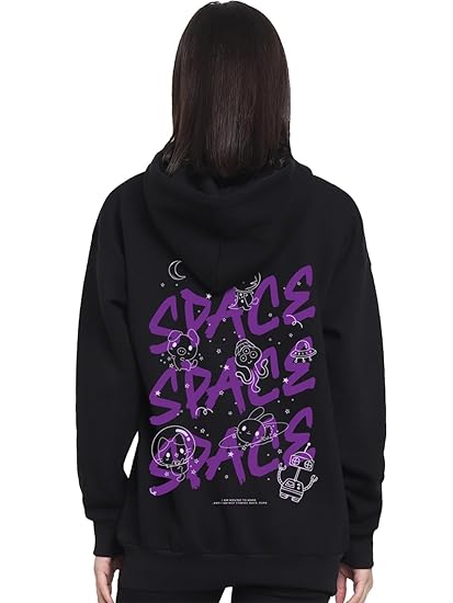 Bewakoof Women's Typography Oversized Fit Full Sleeve Fleece Hoodies