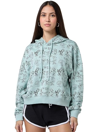 Bewakoof X Disney Mickey Mouse Women's Cotton Blend Oversized Fit Hoodies | Hoodie for Women Winter Wear Clothing Hoodies